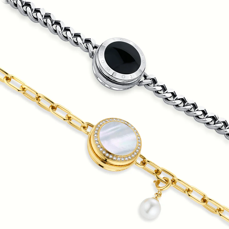 Seelenverwandter 2.0 Touch ArmbÀnder (Silberne Cuban Kette+Goldene Figaro Kette) - Image 3