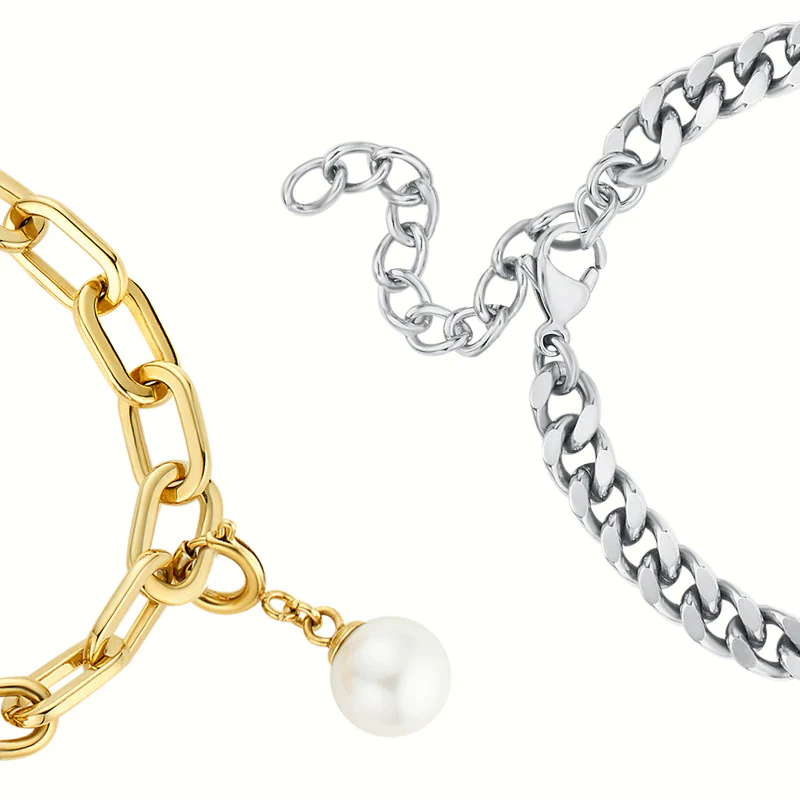 Seelenverwandter 2.0 Touch ArmbÀnder (Silberne Cuban Kette+Goldene Figaro Kette) - Image 4