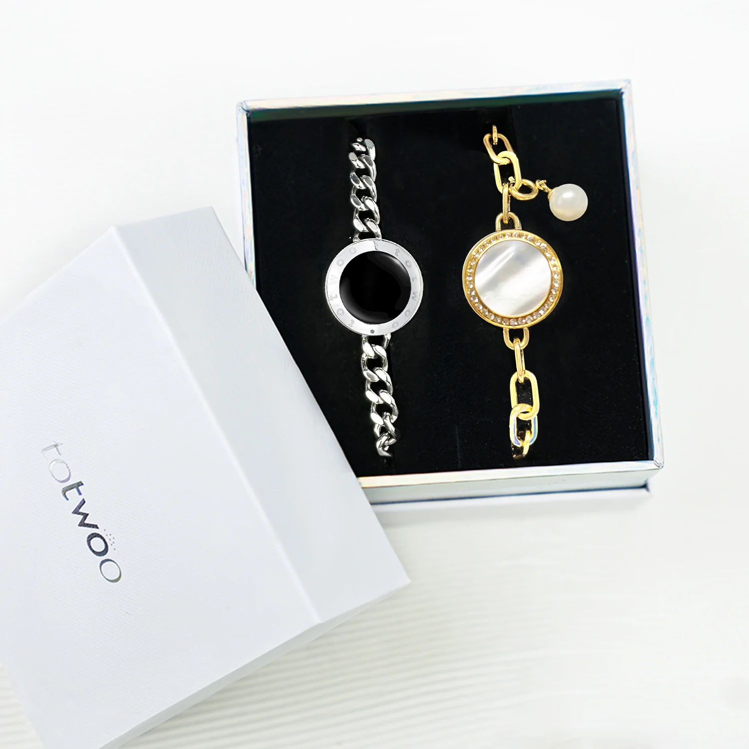 Seelenverwandter 2.0 Touch ArmbÀnder (Silberne Cuban Kette+Goldene Figaro Kette) - Image 8