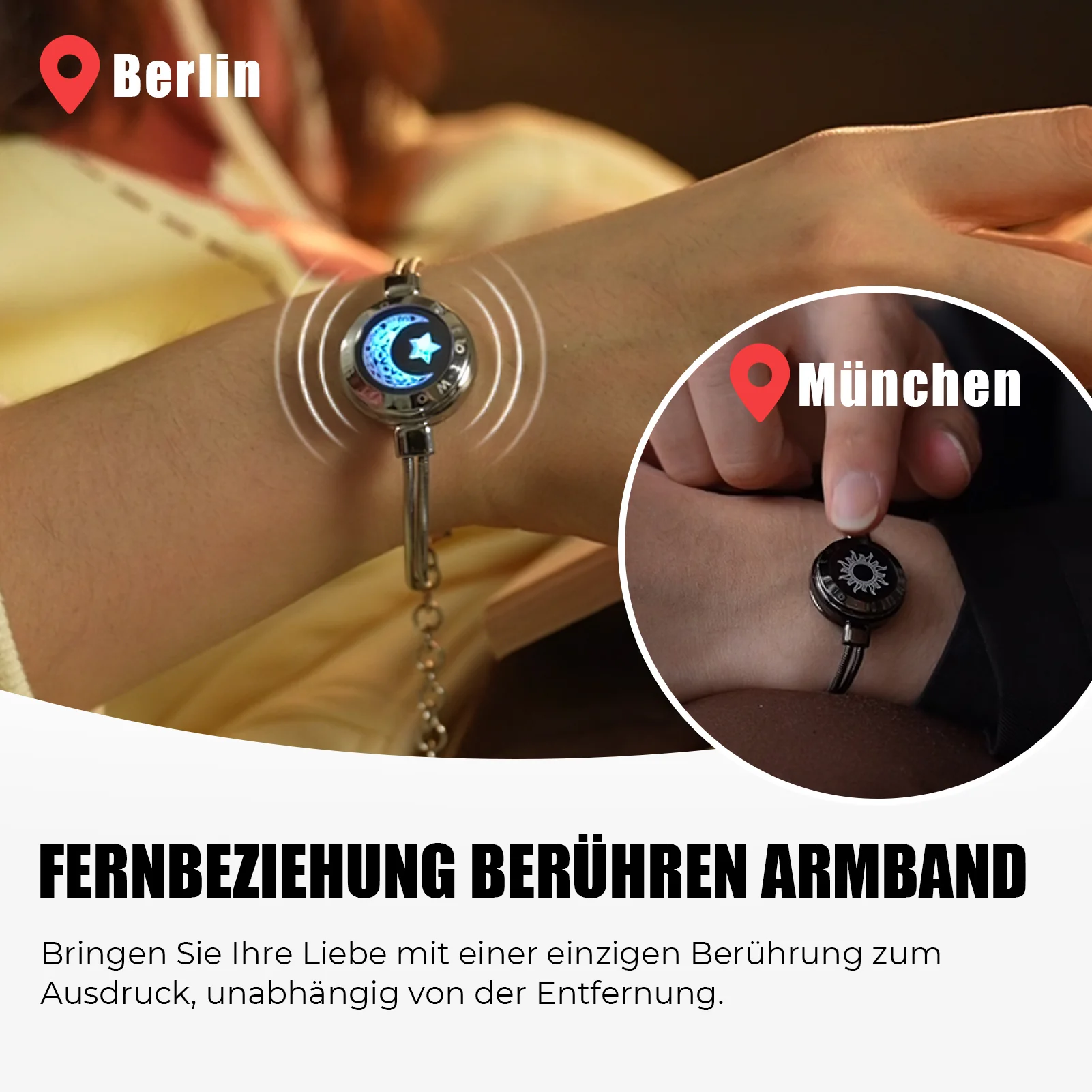 Sonne & Mond Serie - Smart Vibrationsarmbänder mit Schlangenkette (Schwarz+Silber) - Image 3