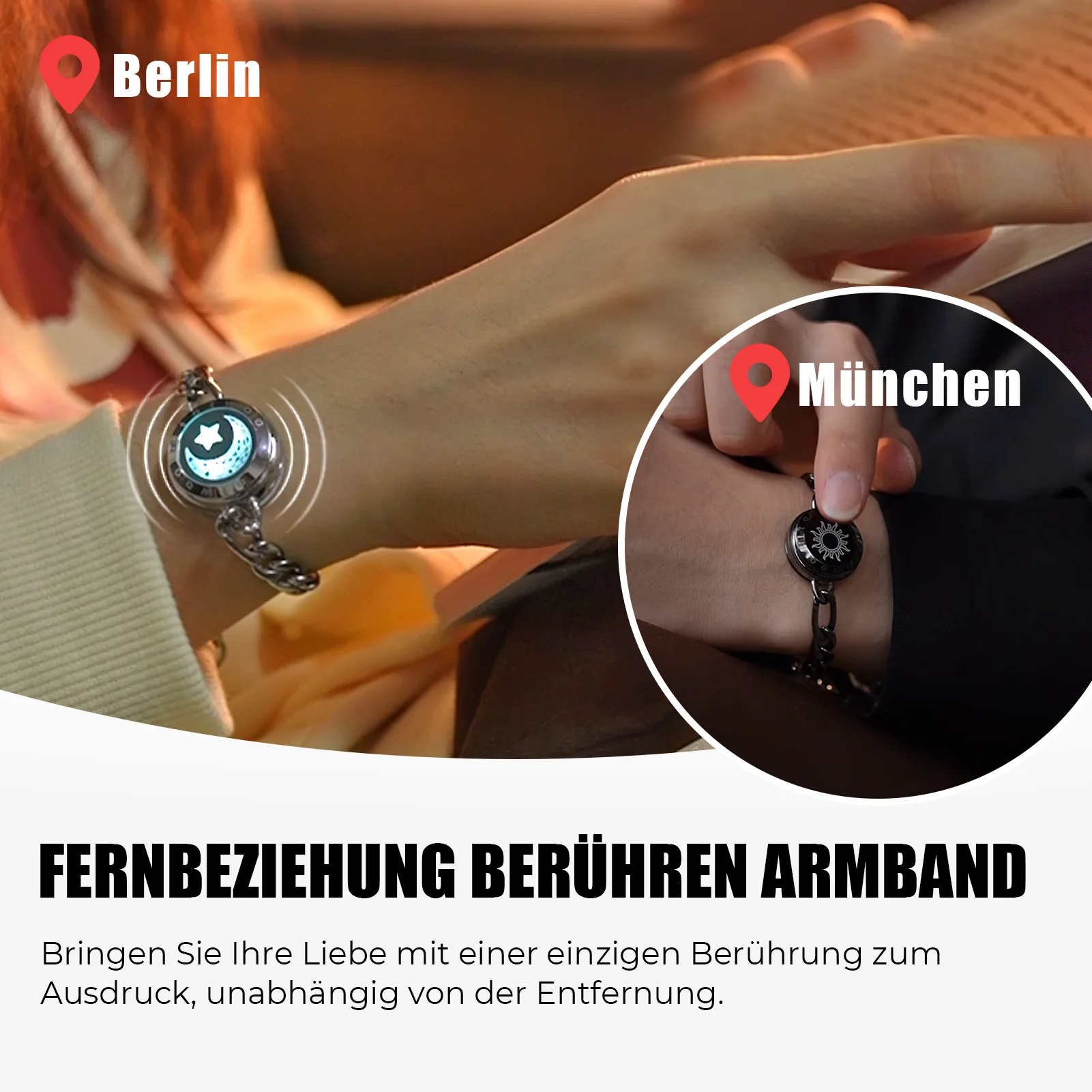 Sonne & Mond Serie - Totwoo Touch Armbänder mit Figarokette (Schwarz+Silber) - Image 3