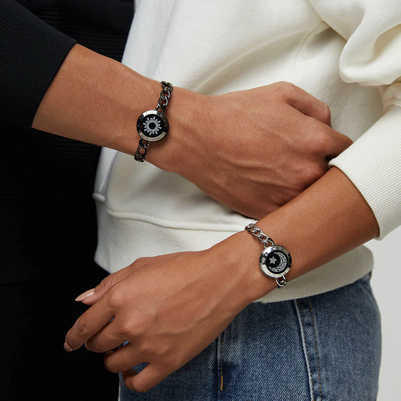 Sonne & Mond Serie - Totwoo Touch Armbänder mit Figarokette (Schwarz+Silber) - Image 5