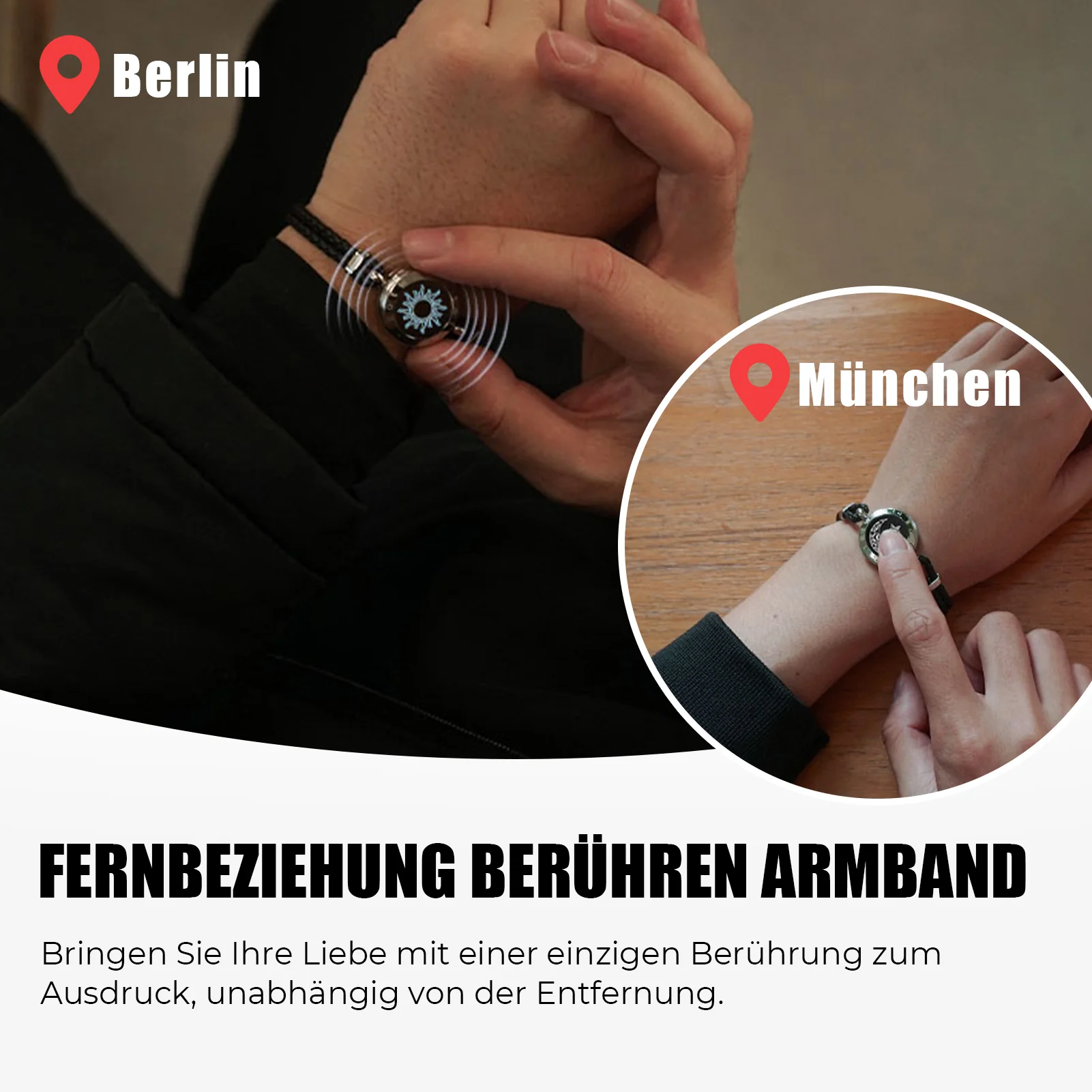 Sonne & Mond Serie - Touch Armbänder mit geflochtenem Lederseil (Schwarz+Schwarz) - Image 3
