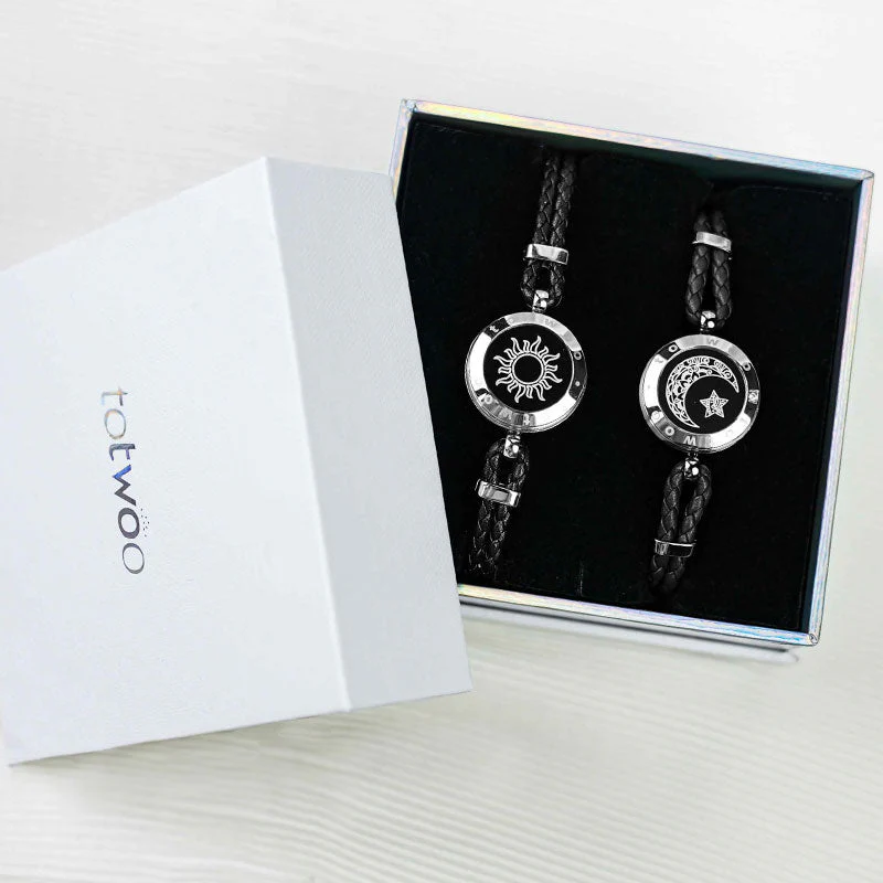 Sonne & Mond Serie - Touch Armbänder mit geflochtenem Lederseil (Schwarz+Schwarz) - Image 9