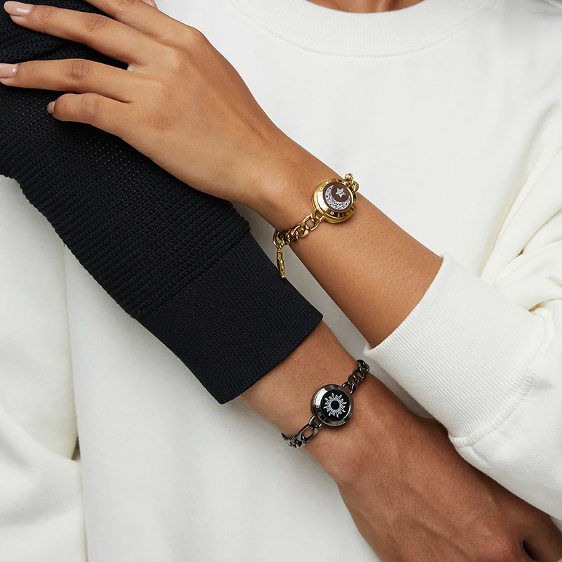 Sonne & Mond Serie - Touch Armbänder mit Figarokette (Schwarz + Gold) - Image 3
