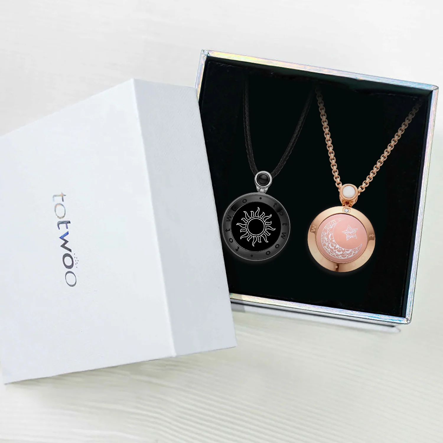 Sonne & Mond Touch Halskette mit Achat (Schwarze Sonne + Rosé Goldener Mond) - Image 9